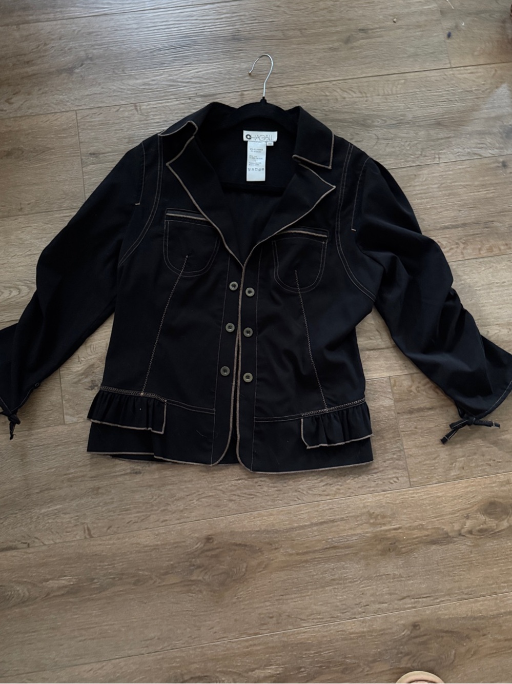 Black Contrast-Stitch Blazer - Women's Tailored Jacket - Picture 2 of 13